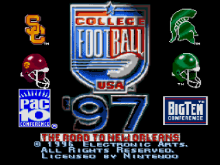 College Football USA 97 title screen for Super Nintendo